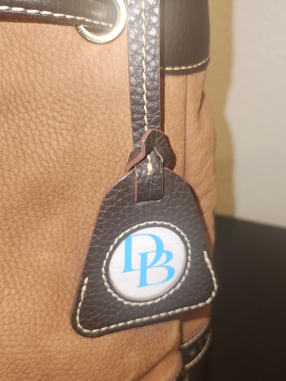 Dooney & Bourke Two-Tone Tan and Dark Brown Leather Drawstring Hobo - Picture 6 of 8